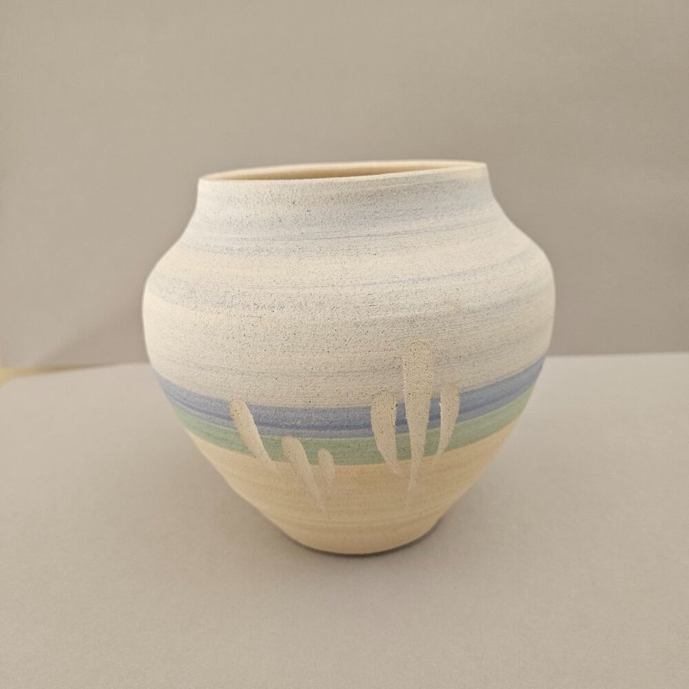 Vintage Southwest Signed Pottery Planter Pastel Blue & Green Brand New